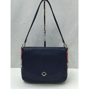 Kate Spade New York Navy Blue Pebbled Leather Flap Closure Shoulder Bag